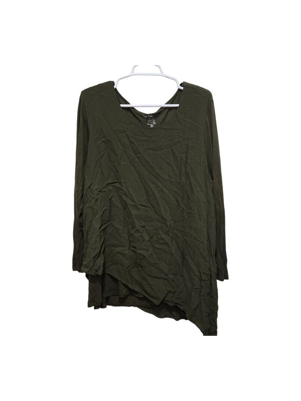 Chico’s Asymmetrical Tunic Top Olive Size 3 XL Rayon